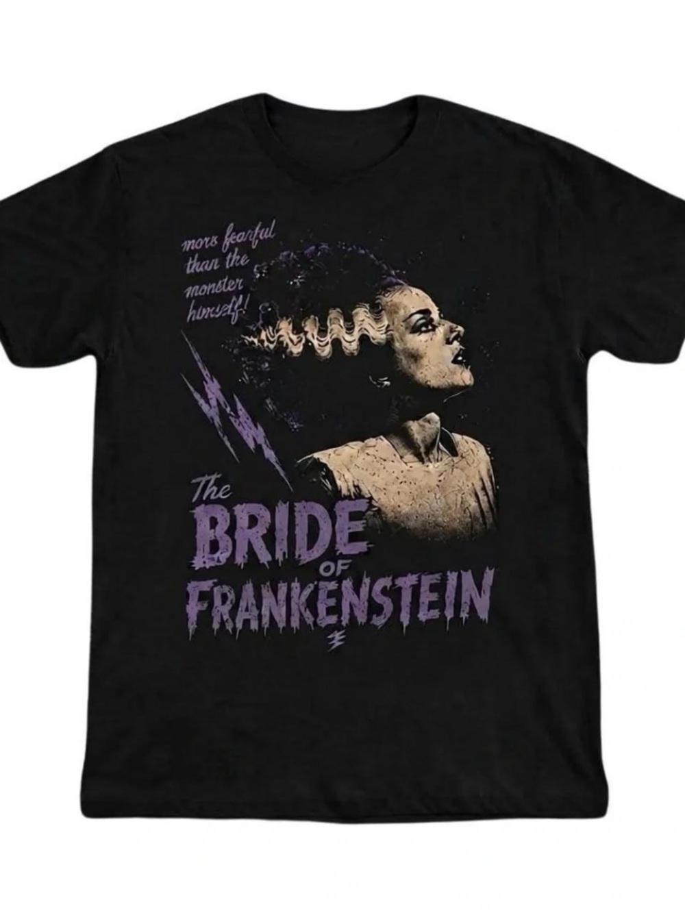 Black Graphic Tee with Purple & Cream Bride of Frankenstein Art